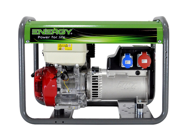 Stromerzeuger Benzin 7kVA 230V 50Hz
Benzinmotor Honda GX390, Seilzugstart, 6,5 Liter Tank
LINZ Generator mit AVR Regelung
leichter Rohrrahmen, Steckdosen CEE 400V 16A 3P+N+T, CEE 230V 16A 2P+T